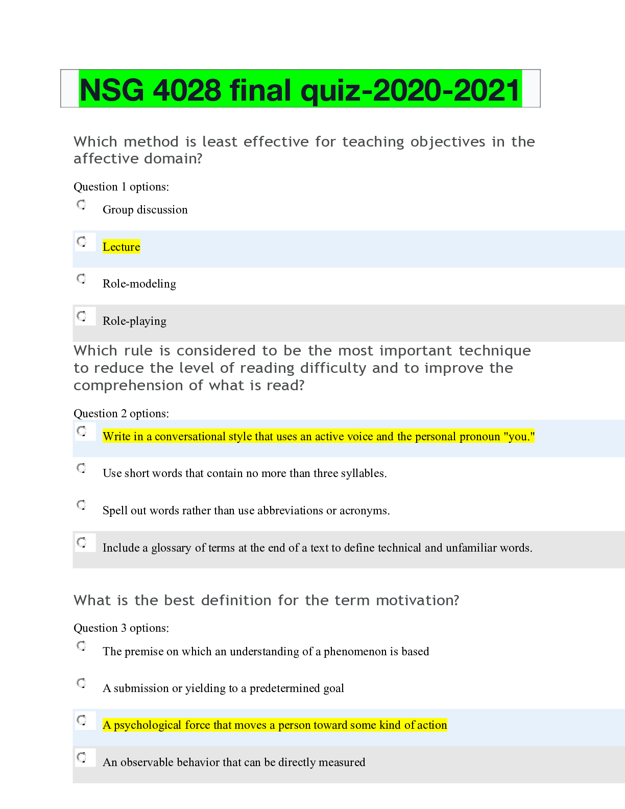 Preview of NSG 4028 final quiz-2020-2021